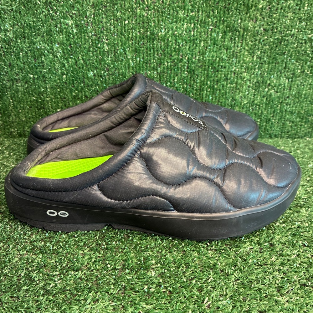 OOFOS OOcoozie Thermo Low Quilted Recovery Slip On Comfort Mules Black Womens 10